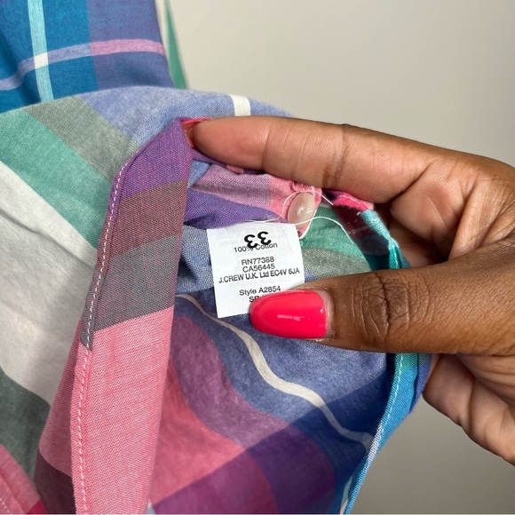 J. Crew Men Shirt Medium Madras Plaid Pocket Holiday Button Down Pink Cream Blue - Picture 8 of 8
